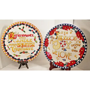 Set of 2 Mary Engelbreit 2000 Christmas Dinner Plates 10" Cottage Core